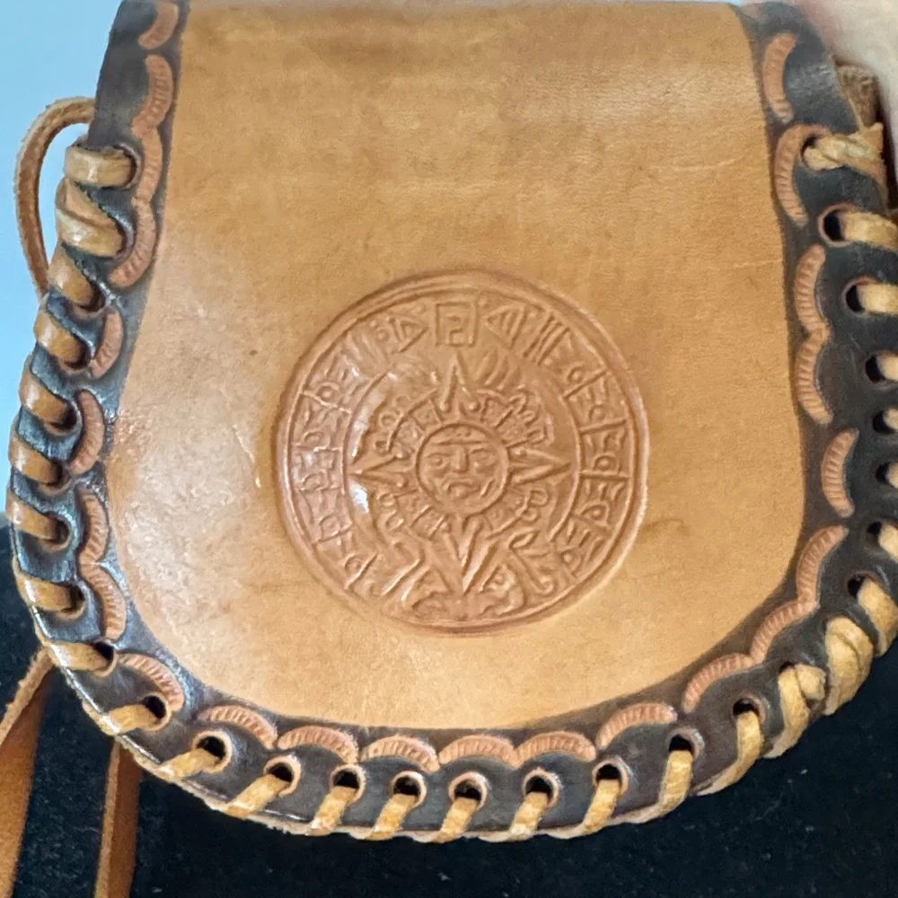 Vintage Handcrafted hand tooled Floral Tan Leather Crossbody Bag